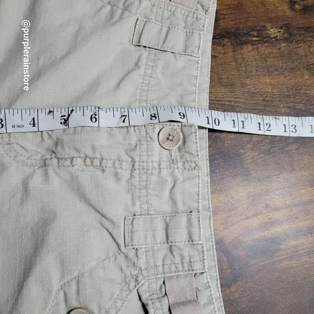 French Cuff Cargo Capri Pants 10 Mid Rise Rip Stop Beige Outdoor Preppy Gorpcore - Picture 7 of 11